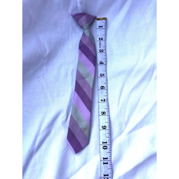 Kids Clip on Purple & Gray Striped Skinny Tie - 11" - Picture 2 of 2